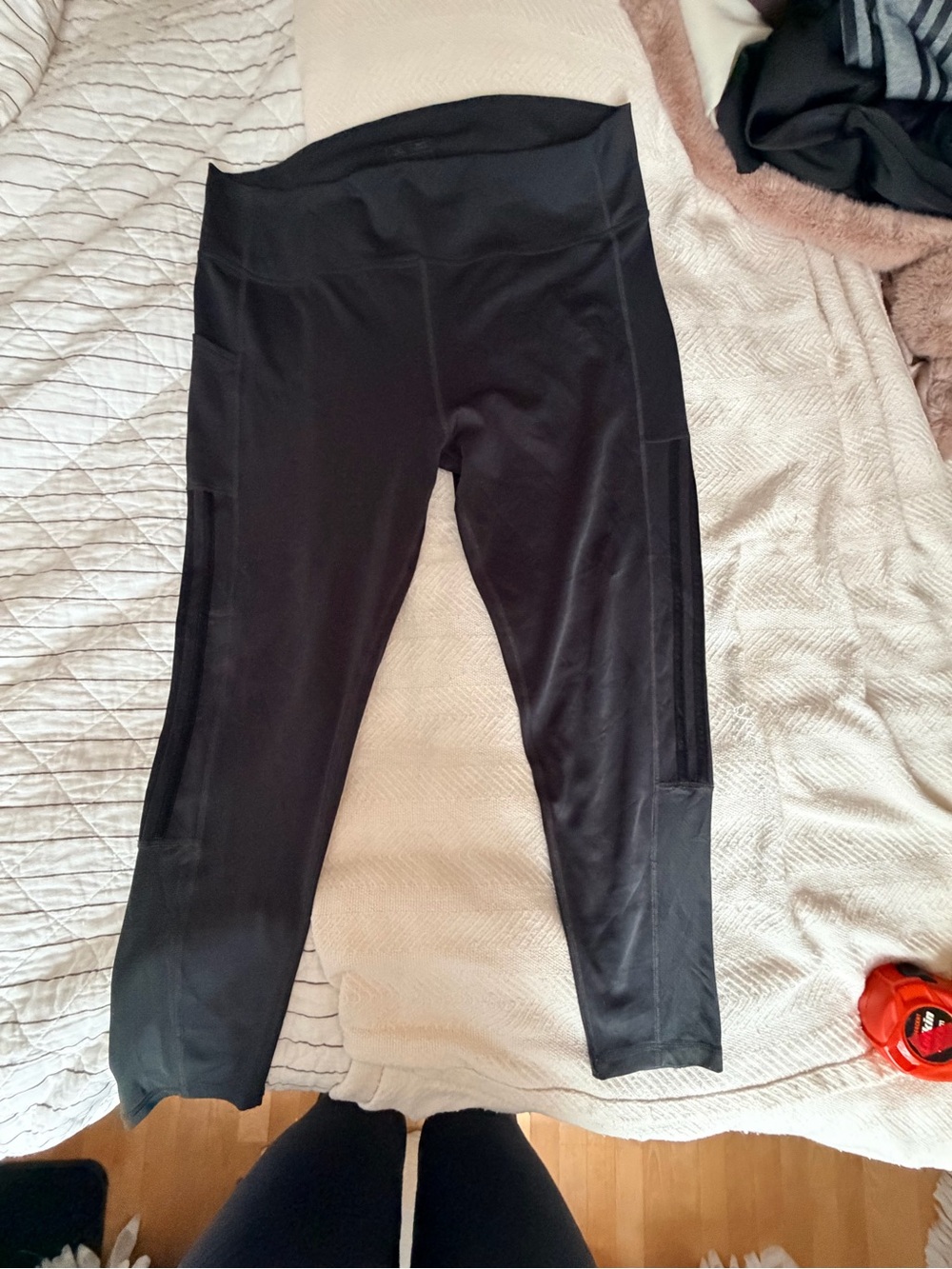 adidas Black High-Waist Workout Leggings with Side Panels